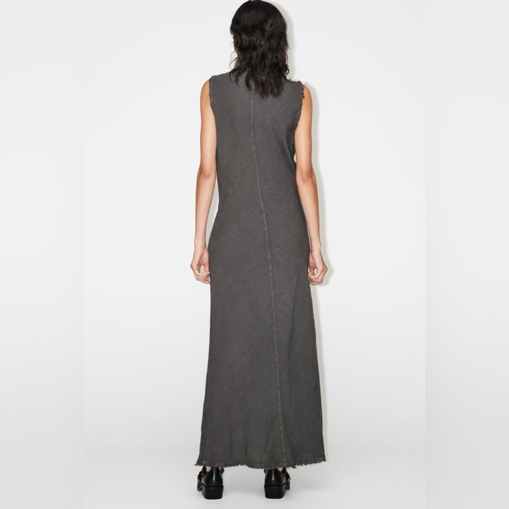 New ZARA LINEN SHIRTDRESS size XS S long Midi 100% linen Sleeveless V-neck dress - Picture 10 of 16